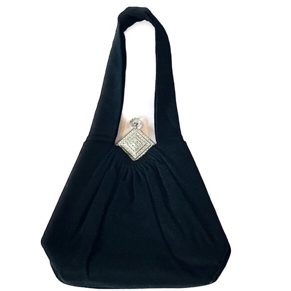 Guild Creations Black Wool Evening Bag w/ Original Mirror Coin Purse Comb